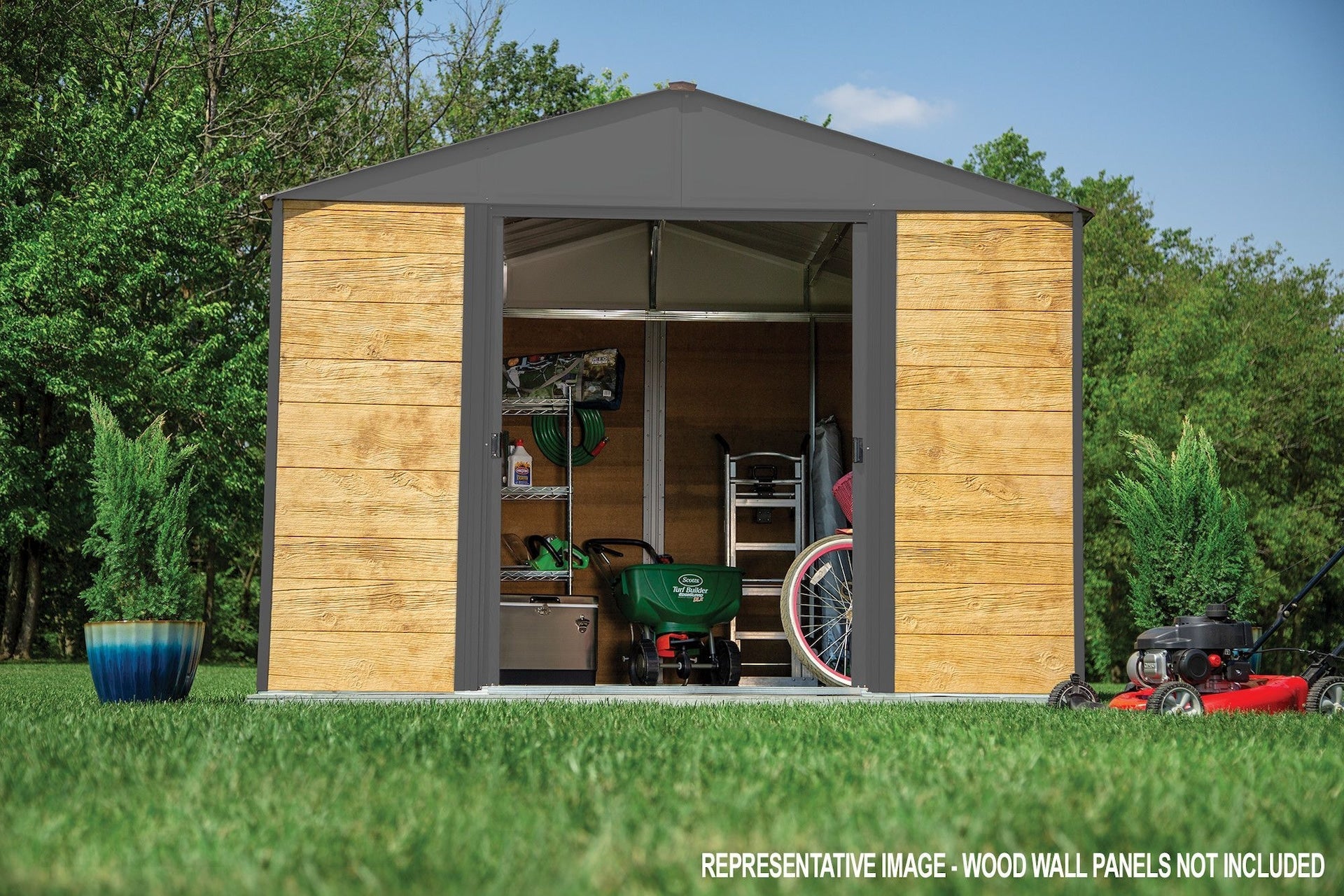 Arrow Ironwood Steel Hybrid Shed Kit, Anthracite, 8-ft x 8-ft