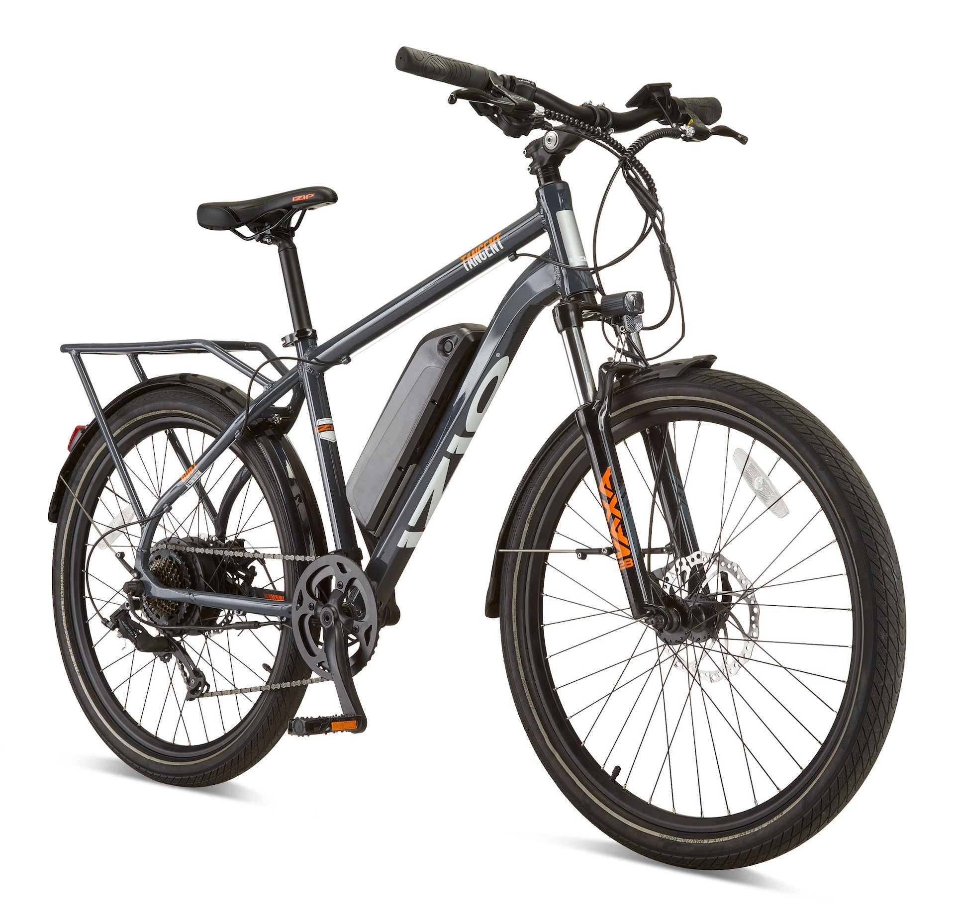 iZip Tangent All-Terrain 48V Electric Bike with Storage Carrier, 26-in Wheel, Grey
