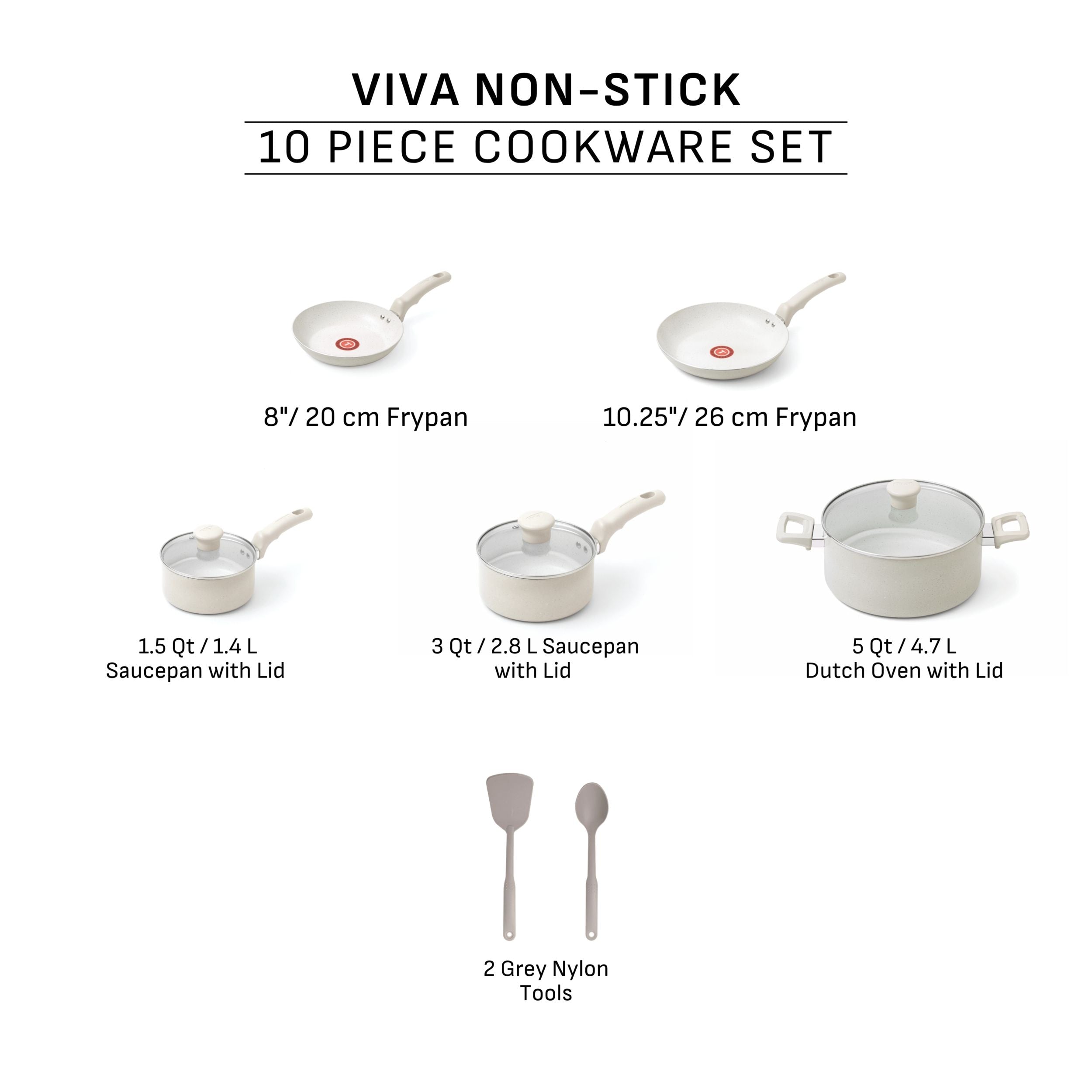 T-fal Beige 10-Piece Non-Stick Set, Beige