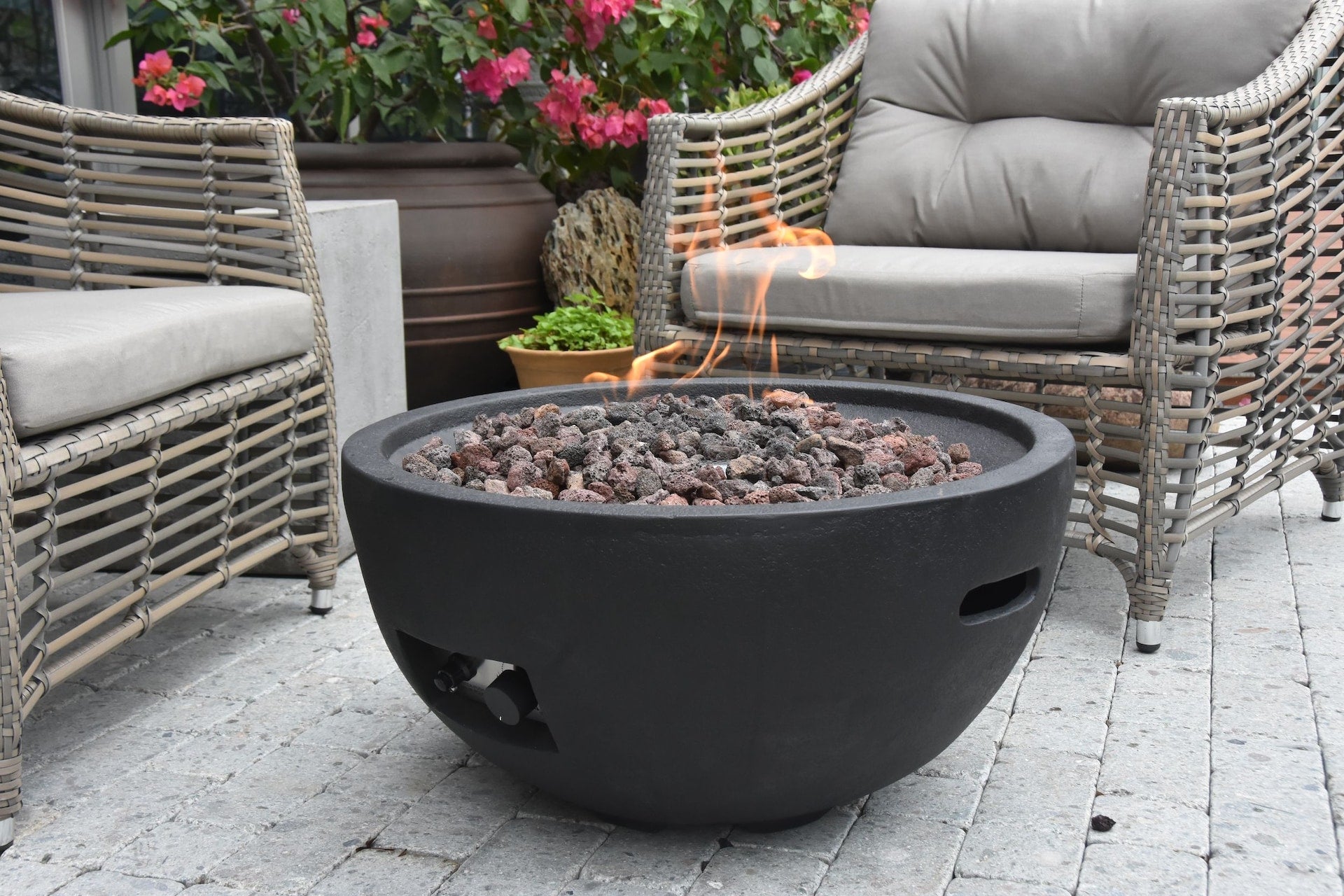Modeno Jefferson Outdoor Gas-Fueled Fire Bowl with PVC Cover, 40,000 BTUs, 26 x 26 x 13-in