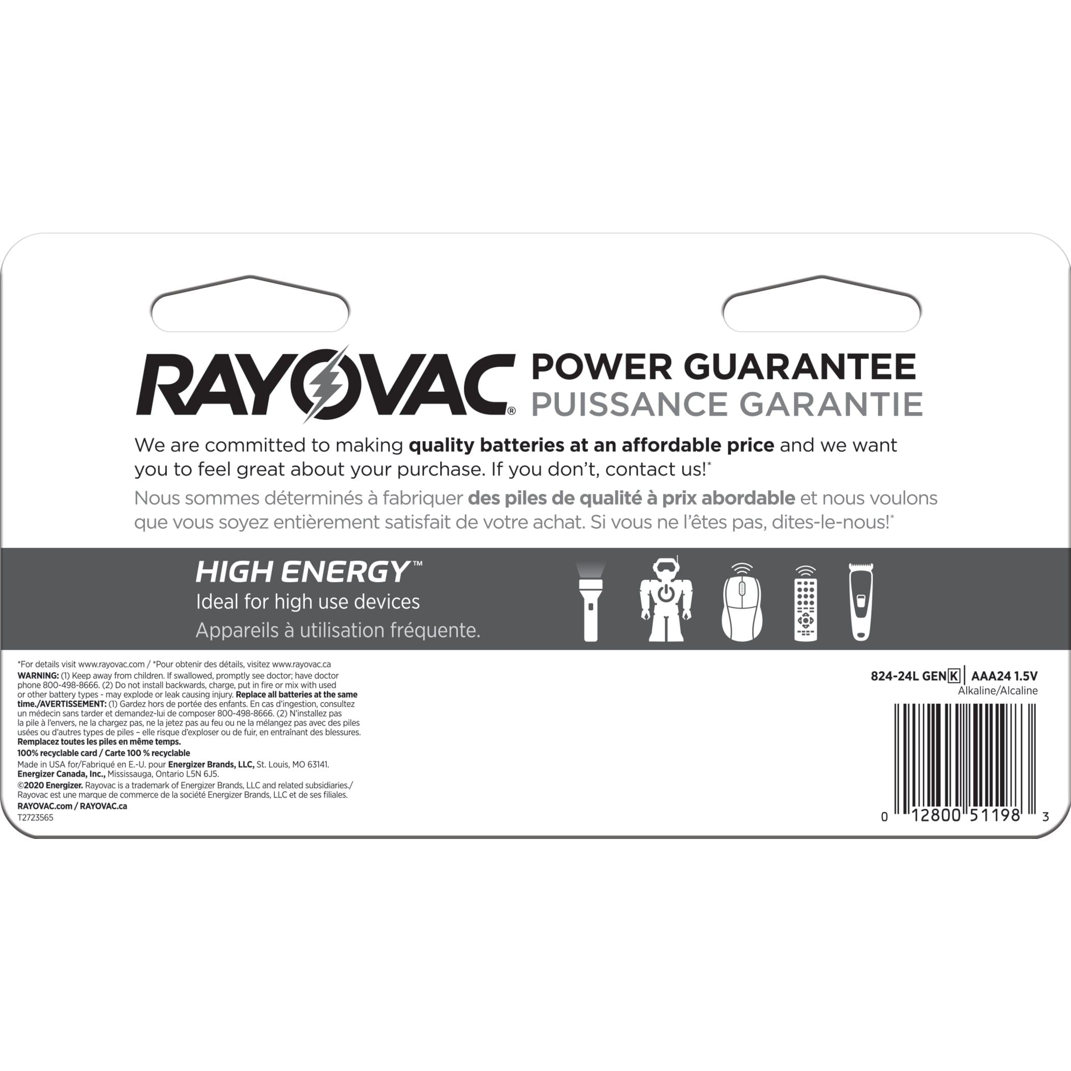 Rayovac HIGH ENERGY AAA Alkaline Batteries, Long Lasting, All Purpose, 24-Pk