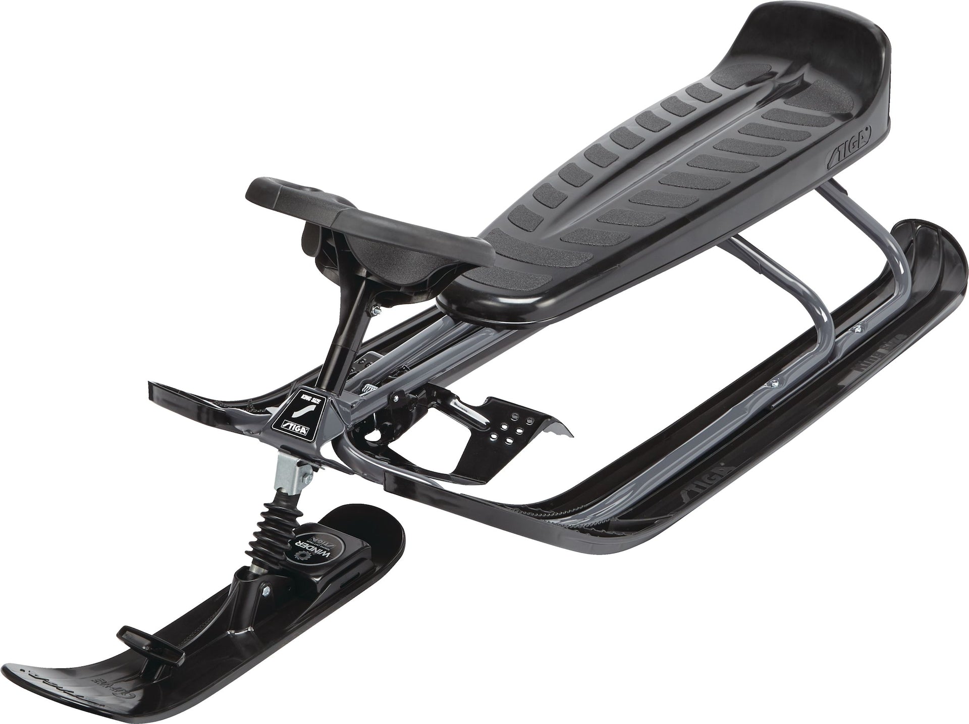Stiga GT King Size Kids' 2-Person Winter Snow Racer Sled with Steering Wheel & Brakes, Grey
