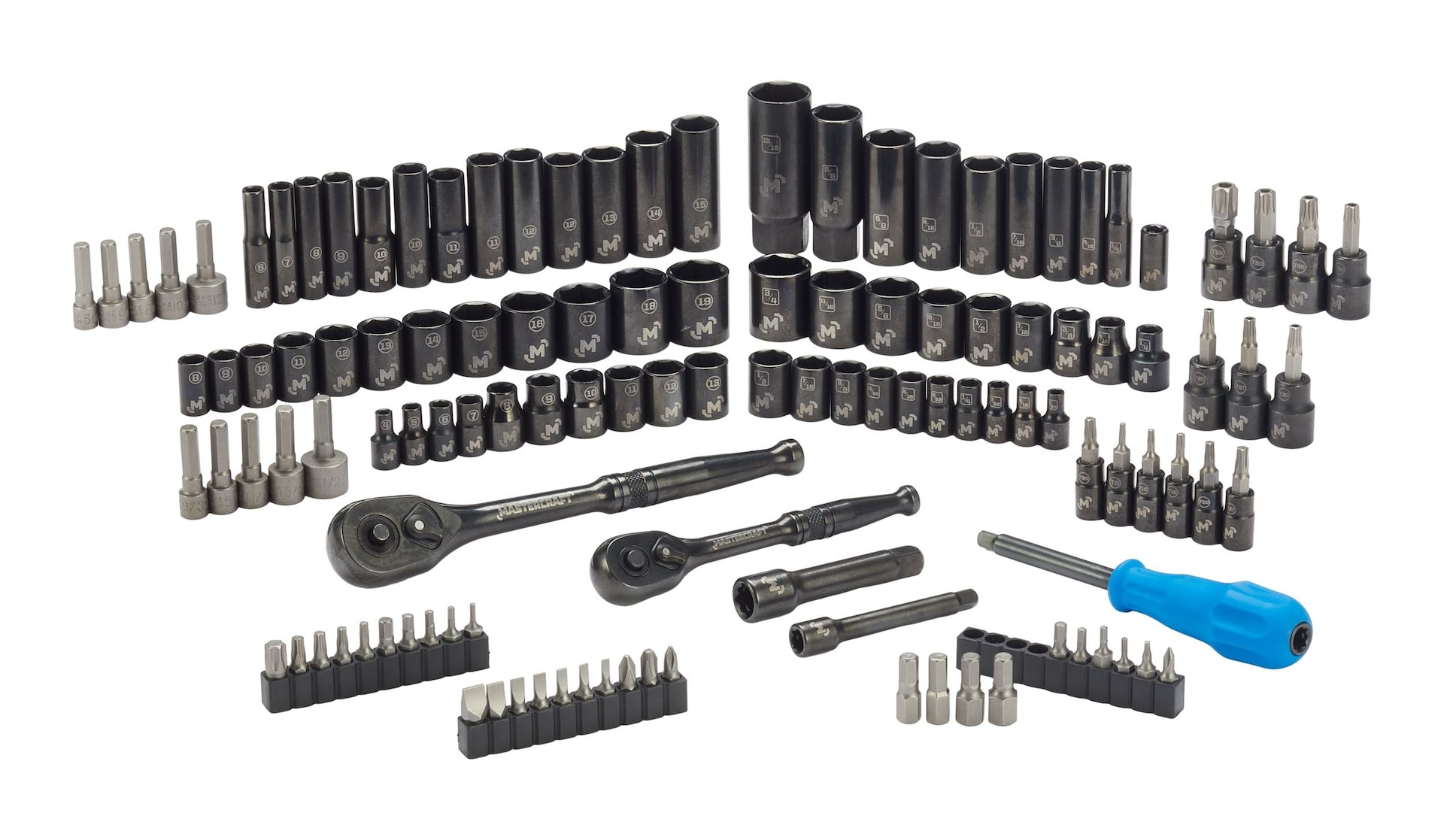 Mastercraft Socket Set, 122-pc, SAE/Metric, CRV, Black Steel Finish