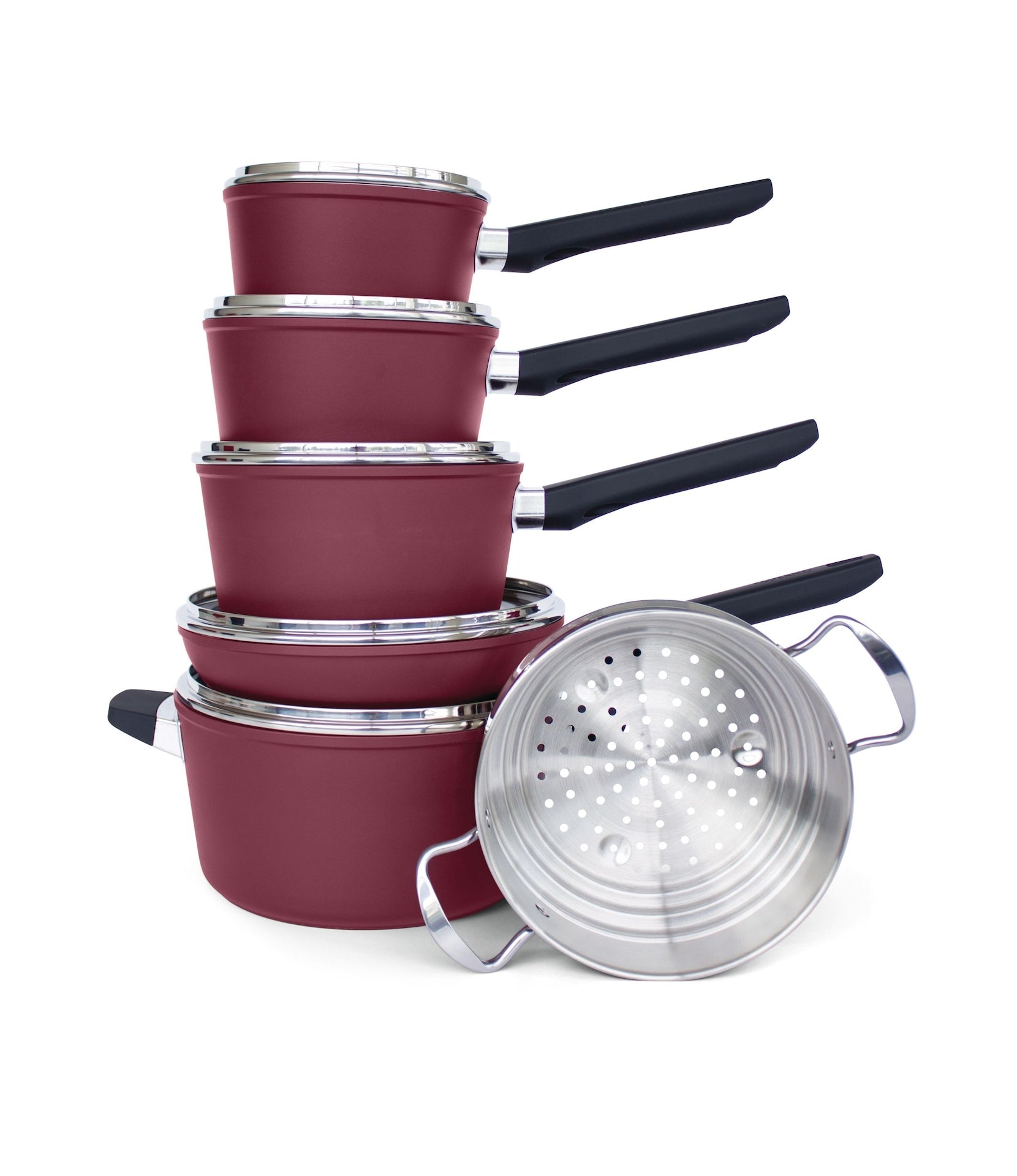 PADERNO Classic Cookware Set, Non-Stick, Maroon, 11-pc