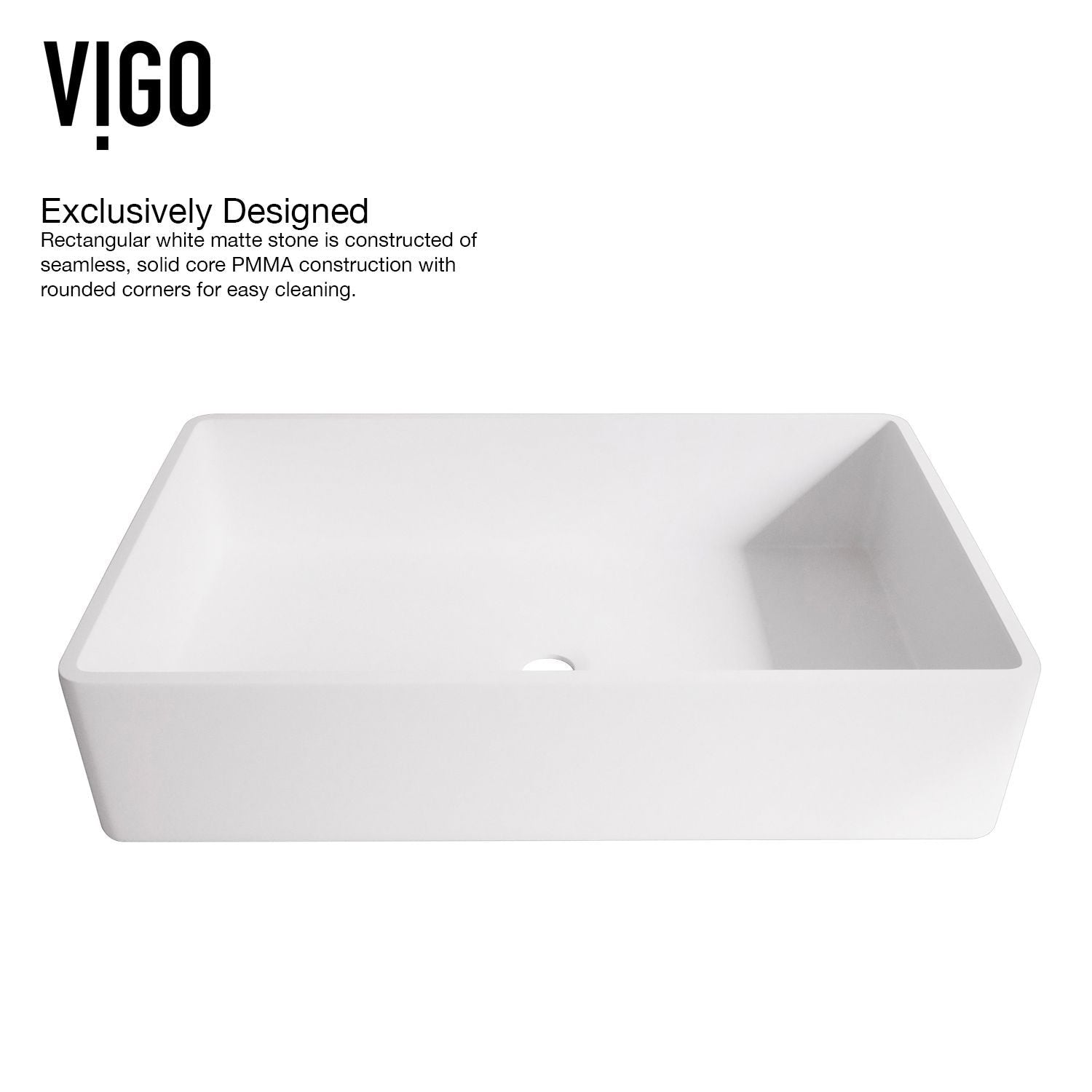 VIGO Magnolia MatteStone White Bathroom Sink/Basin Set with Amada Faucet and Rectangular Composite Vessel