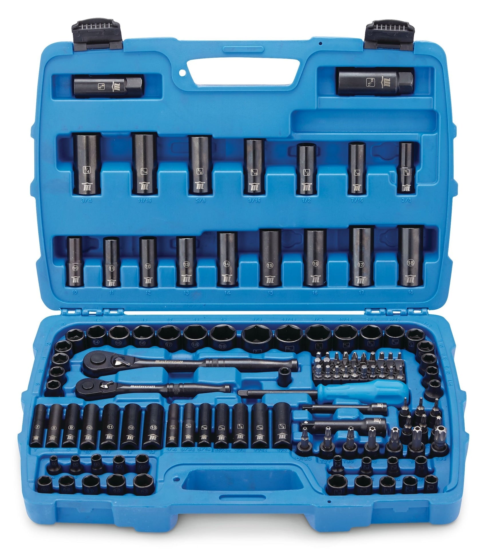 Mastercraft Socket Set, 122-pc, SAE/Metric, CRV, Black Steel Finish