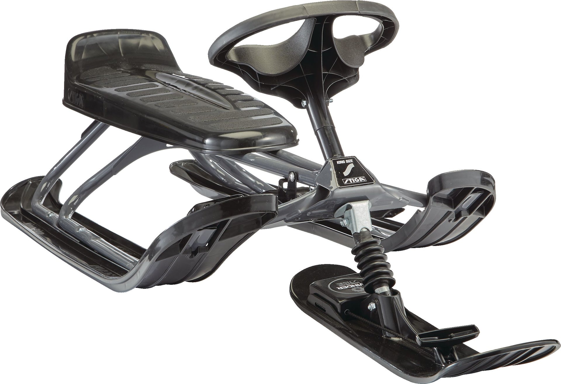 Stiga GT King Size Kids' 2-Person Winter Snow Racer Sled with Steering Wheel & Brakes, Grey