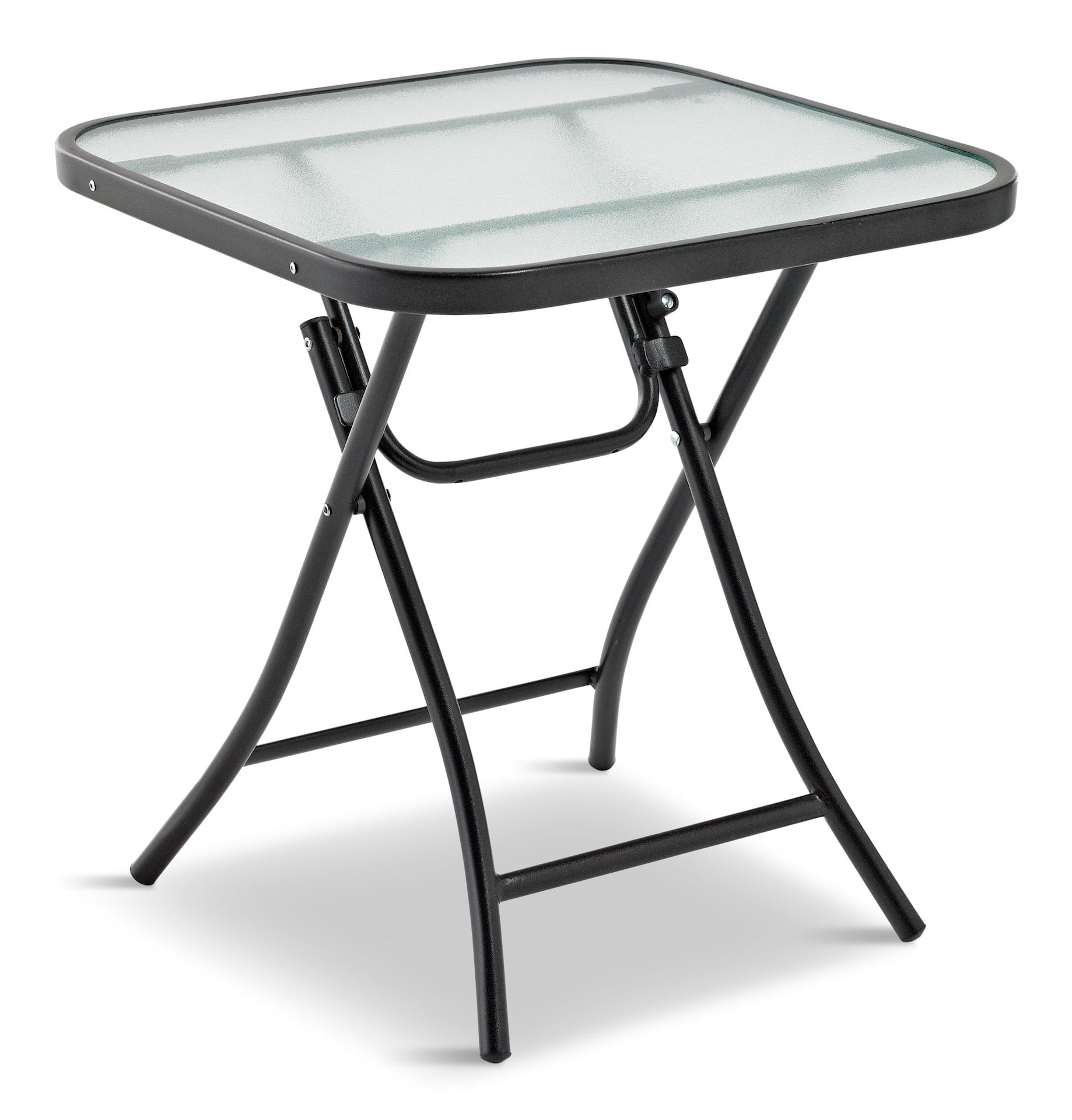 For Living Folding Outdoor/Patio Side Table with Glass Top, Assorted, 18-in