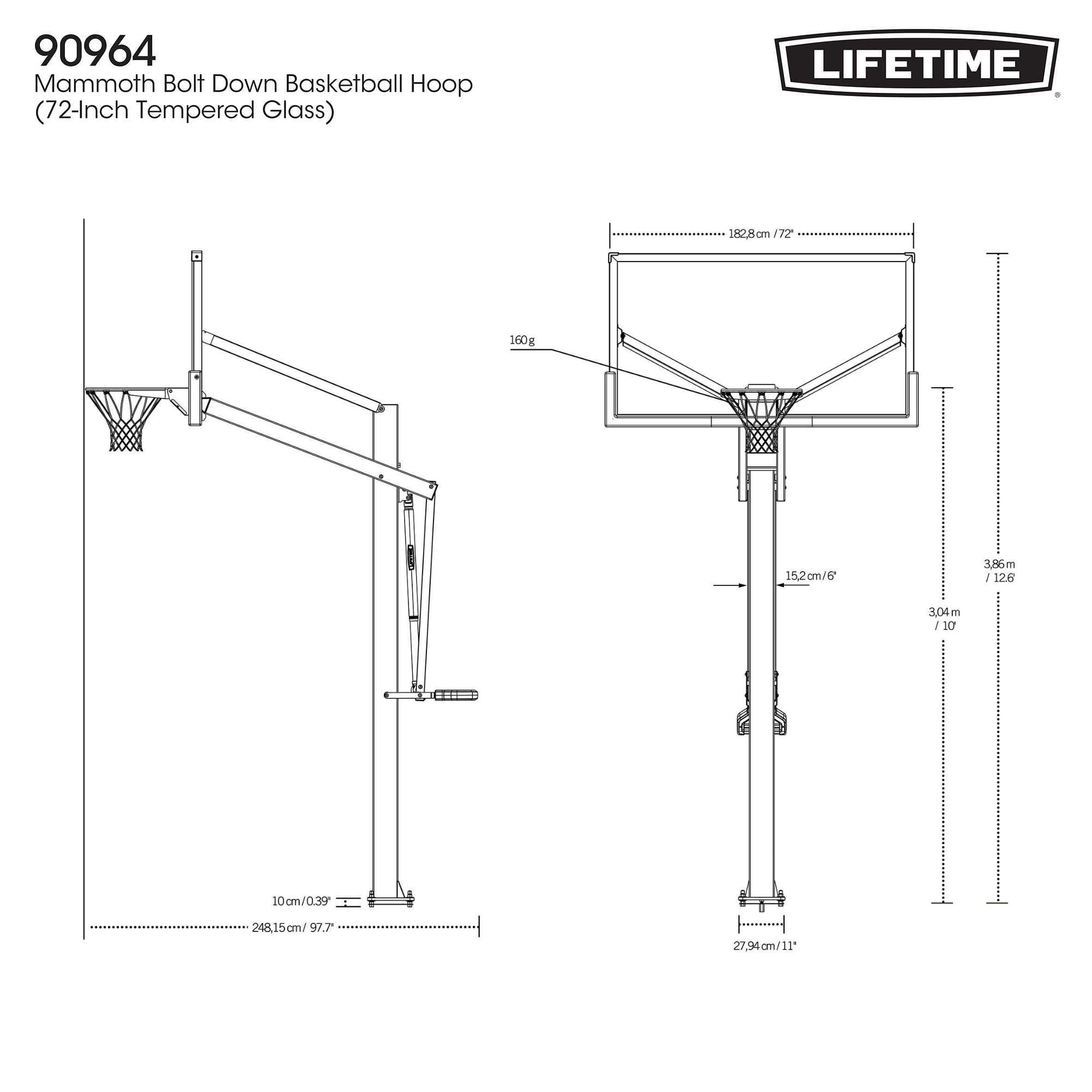 Lifetime Mommoth Bolt Down Basketball Hoop with 72-in Tempered Glass