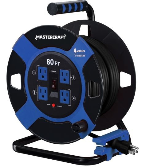 Mastercraft 80-ft 4-Outlet Retractable Extension Cord Reel with Surge Protection